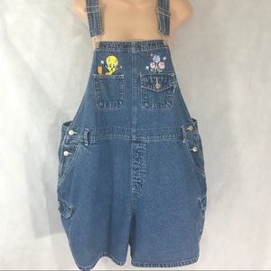 Short Overalls Tweety Bird Looney Tunes Blue Denim